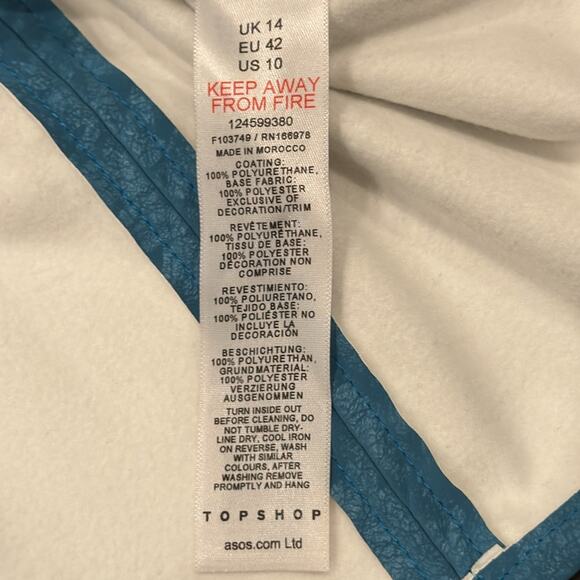 Topshop Textured Faux Leather Blue Mini Dress Size 10 - Picture 10 of 11